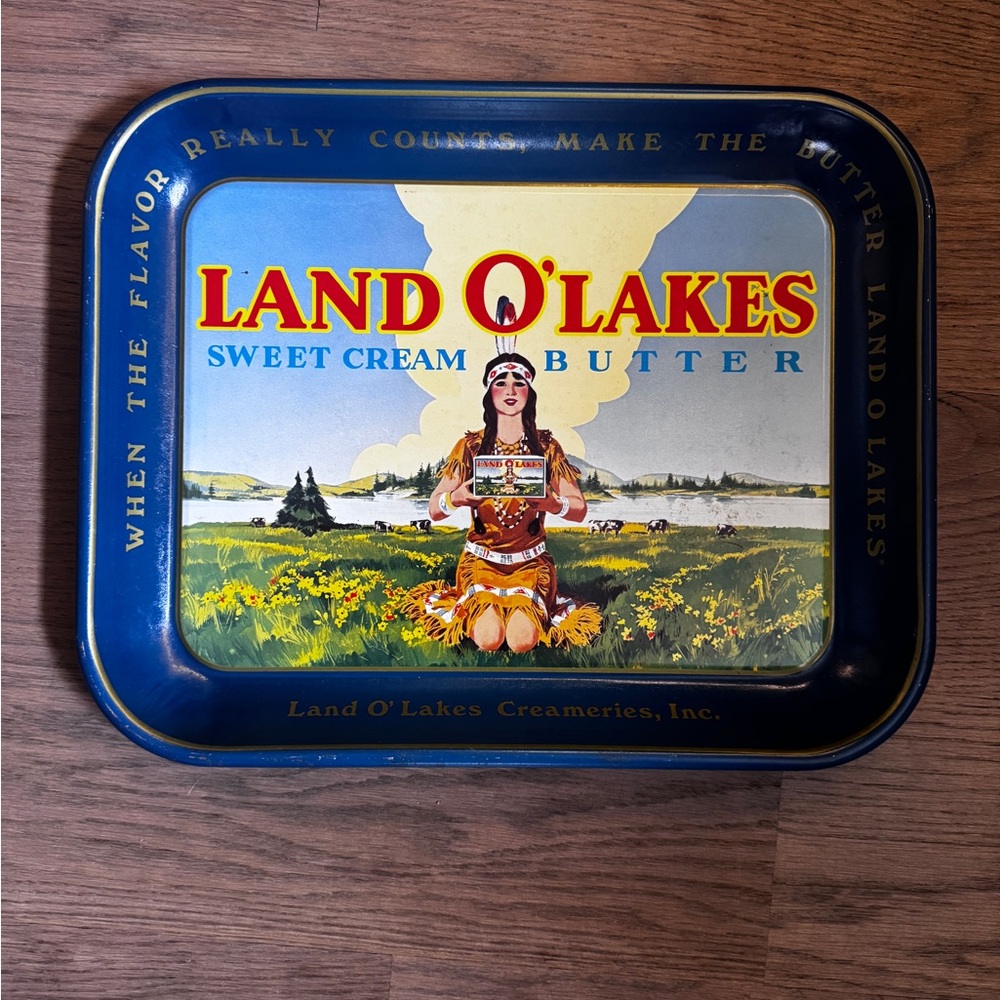 Vintage Blue and Yellow Land O’Lakes Metal Tray